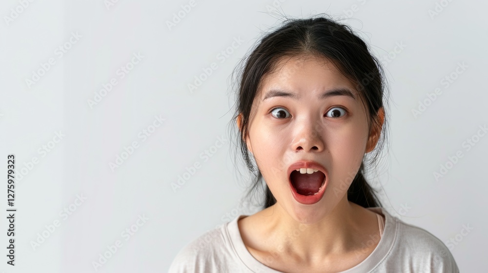 The image shows a woman expressing surprise or shock. The image shows a woman expressing surprise or shock.