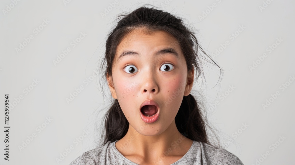 Woman making surprise face with hands in hair. Woman making surprise face with hands in hair.