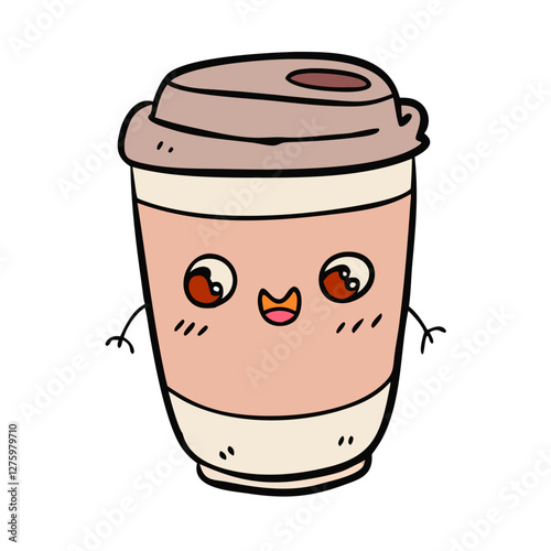 Cute Coffee Cup Cartoon: A cheerful cartoon coffee cup with adorable eyes and a smiling face, perfect for adding a touch of whimsy to your designs.