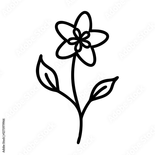 Simple Flower Drawing: A delicate and simple black and white illustration of a five-petaled flower, with leaves on the stem. This minimalist design exudes a sense of calm.