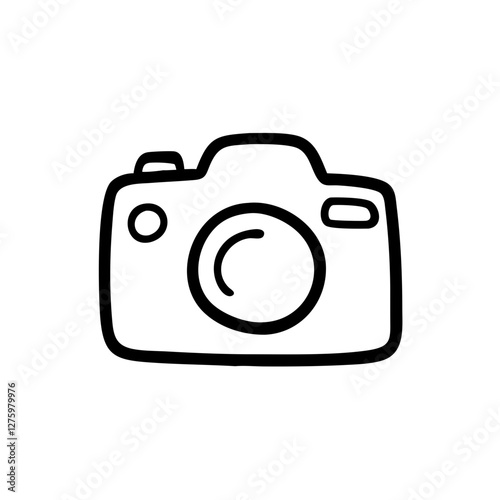 Simple Camera Icon: a hand-drawn sketch of a classic camera outline on a clean, uncluttered backdrop.