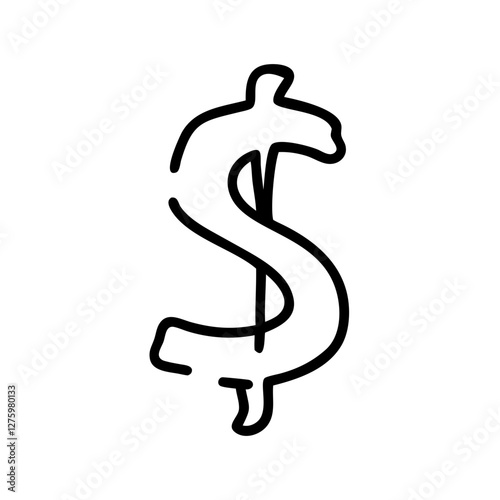 Dollar Sign Icon: A minimalist line drawing of a dollar sign, conveying themes of finance, money, and economic value.