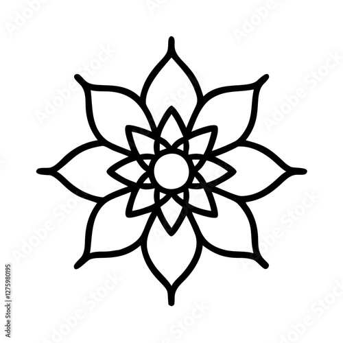 Elegant Floral Motif: A graceful, symmetrical floral motif in black and white, evoking a sense of delicate beauty, perfect for designs. 