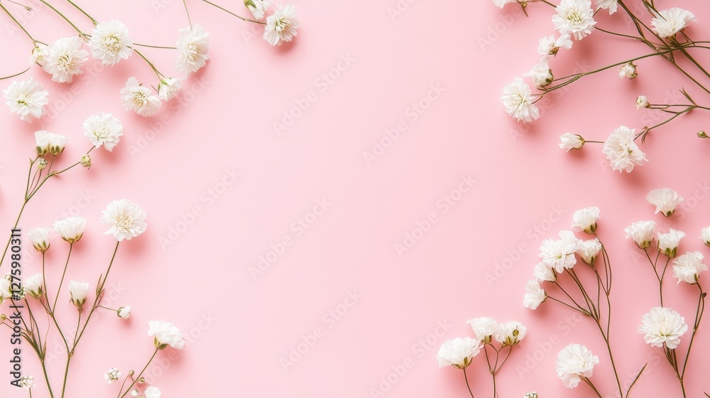 Fototapeta premium Delicate white flower arranged on a soft pink background, creating a serene and elegant atmosphere