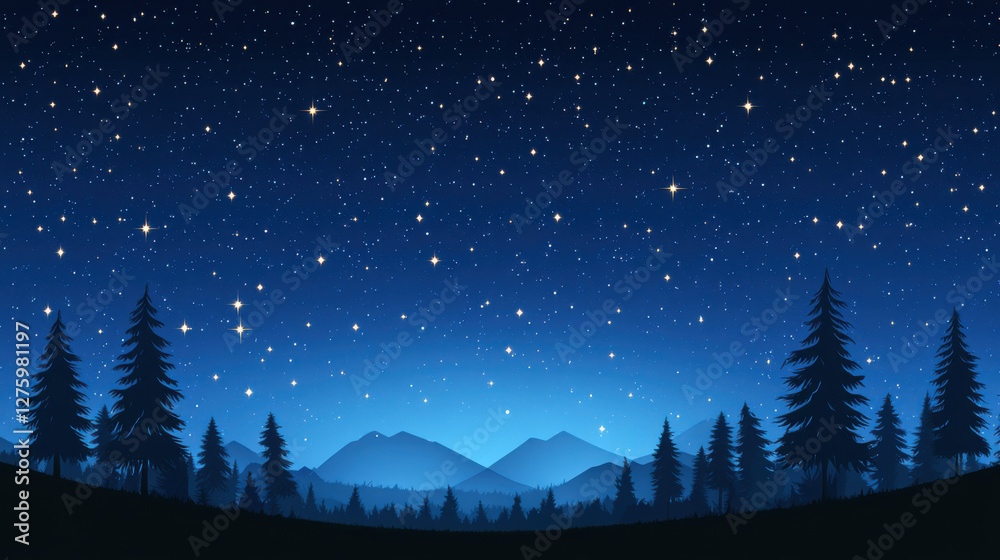 Fototapeta premium Starry night forest landscape backdrop