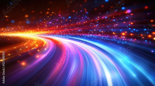 Colorful motion blur road with glowing particles photo