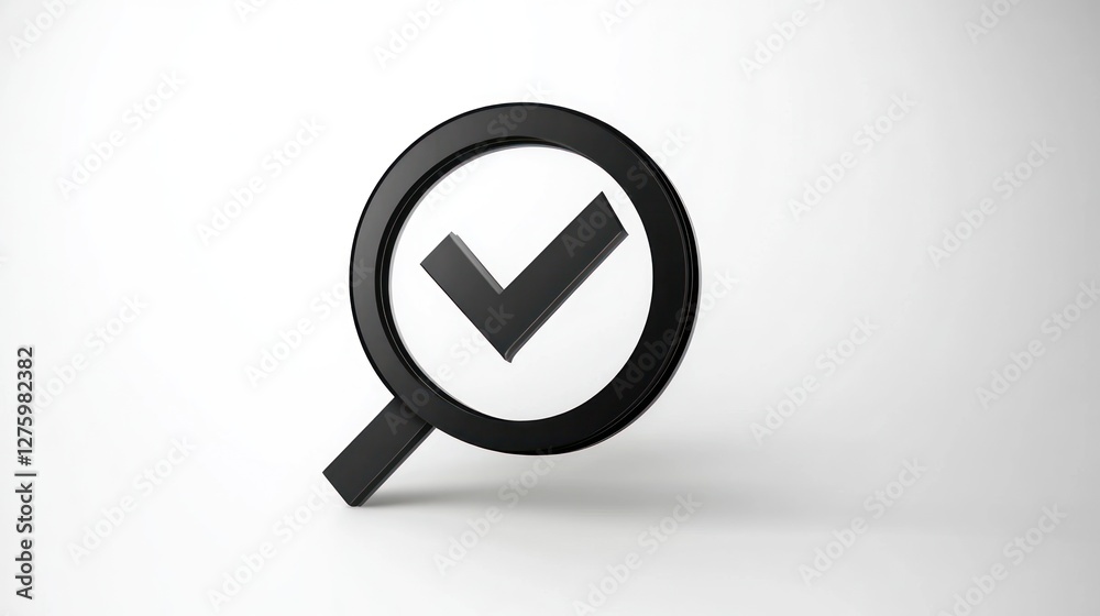 3D Render: Magnifying Glass with Check Mark - Symbol of Verified, Approved, and Accurate Search Results 3D Render: Magnifying Glass with Check Mark - Symbol of Verified, Approved, and Accurate Search Results