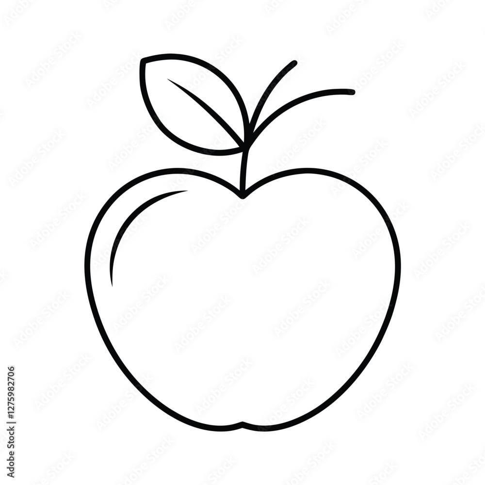 Simple Line Drawing of a Red Apple with Leaf Simple Line Drawing of a Red Apple with Leaf