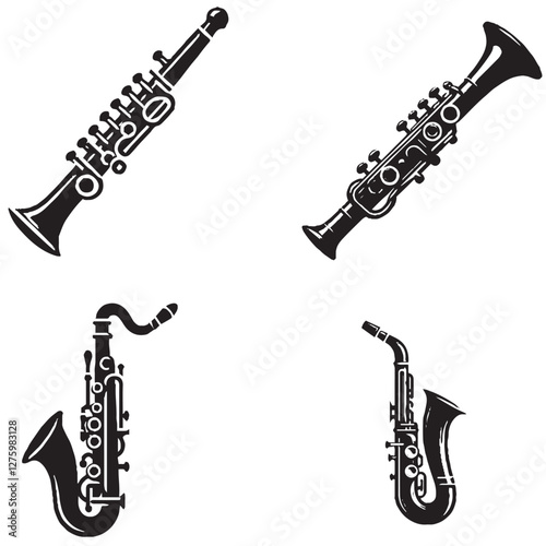 High-Quality Vector Silhouette of a Wind Instrument on White Background"