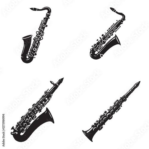 High-Quality Vector Silhouette of a Woodwind Instrument on White Background"