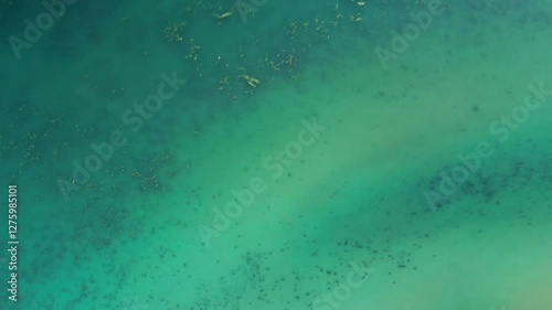 Aerial panoramic top shot of Lake Ohrid in Albania