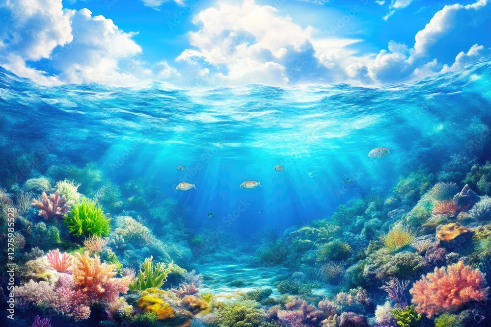 Clear Blue Ocean with Coral Reefs