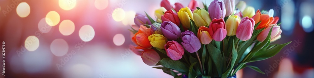 A beautiful vase filled with vibrant tulips A beautiful vase filled with vibrant tulips