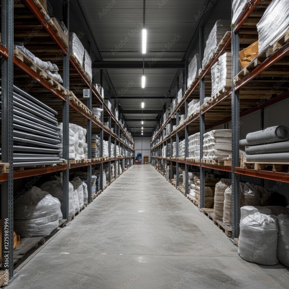 Fototapeta premium A large storage facility with many shelves and inventory