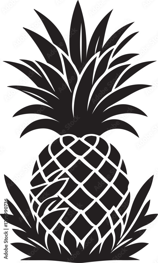 Obraz premium Pineapple silhouette vector art illustration. Pineapple vector icon.