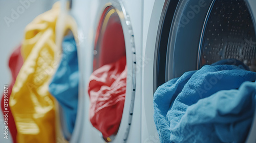 Colorful Laundry in Modern Washing Machines photo