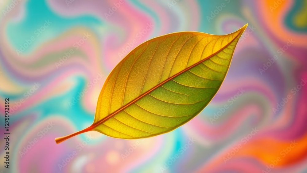 Fototapeta premium Leaf with Fluid Fractal Background