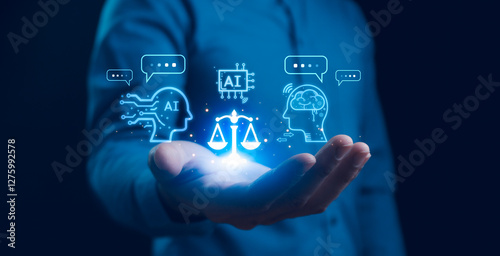 Obraz na płótnie AI ethics or AI Law concept. Developing AI codes of ethics. Compliance, regulation, standard , business policy and responsibility for guarding against unintended bias in machine learning algorithms. w salonie