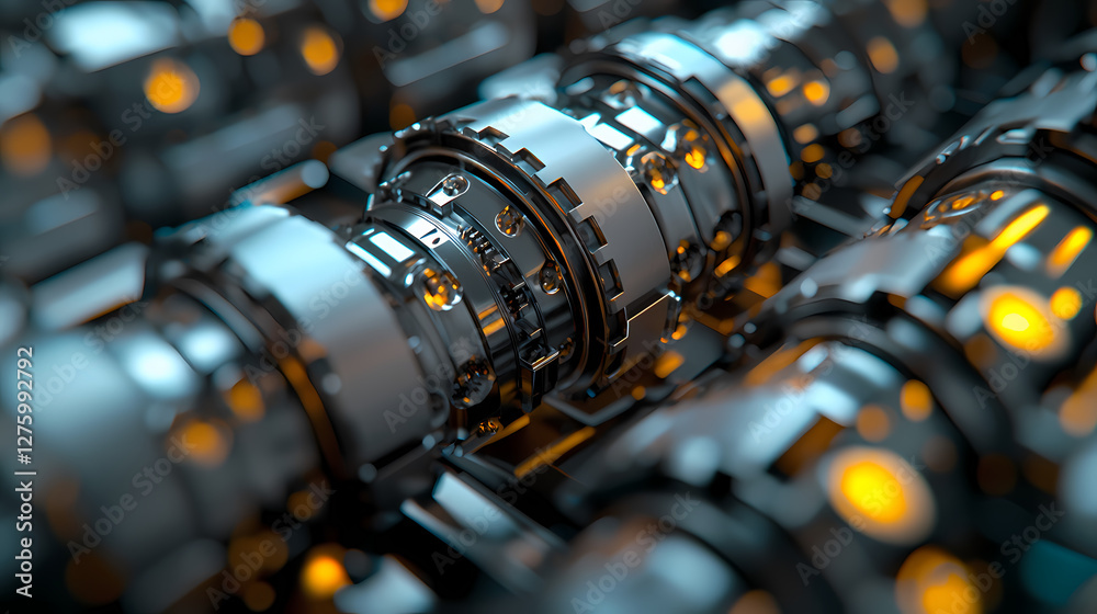 A close-up view of intricate, metallic components with glowing elements, showcasing a blend of technology and design. A close-up view of intricate, metallic components with glowing elements, showcasing a blend of technology and design.