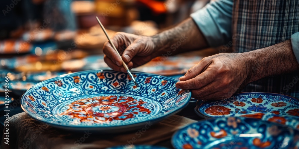 Obraz premium Craftsman painting traditional turkish ceramics with ornate designs