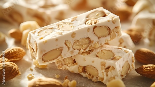 Turron: A Delightful Spanish Nougat Enjoyed During Christmas, Combining Almonds, Honey, Sugar, and Egg Whites in a Festive Treat photo