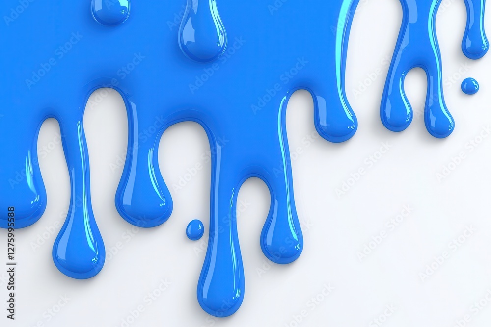 Obraz premium Abstract Blue Glossy Paint Dripping Down White Background Liquid Texture 3D Render