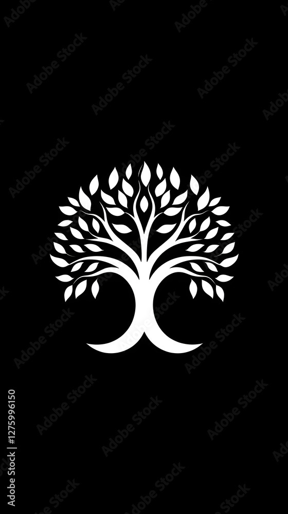 A logo with a white tree on a black background
A logo with a white tree on a black background