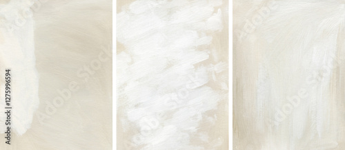 Paint texture background set. Abstract hand painted templates in light neutral colors. Contemporary minimal artwork. Illustration with brush strokes. Modern textured oil painting on canvas