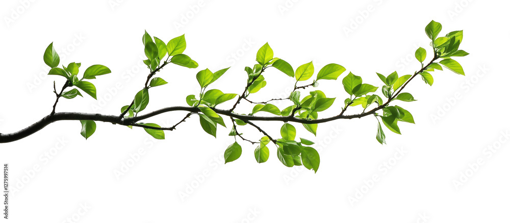 Branch with Vibrant Green Leaves: This image presents a close-up view of a branch, adorned with fresh, vibrant green leaves. Branch with Vibrant Green Leaves: This image presents a close-up view of a branch, adorned with fresh, vibrant green leaves.