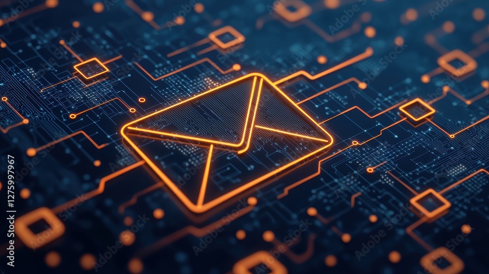 Digital Email Message on Circuit Board Technology Communication Network Concept Digital Email Message on Circuit Board Technology Communication Network Concept
