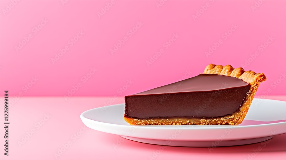 Delicious Slice of Chocolate Cream Pie on Pink Background