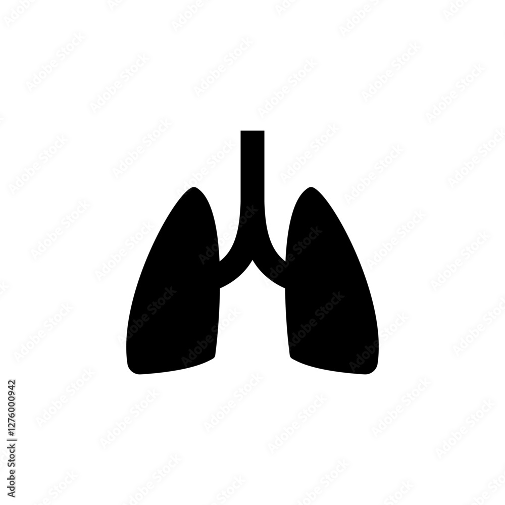 Lungs and Trachea, Human Respiratory Organ Solid Flat Vector Icon Isolated on White Background. Lungs and Trachea, Human Respiratory Organ Solid Flat Vector Icon Isolated on White Background.