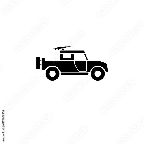 Military Vehicle Suv with Mounted Machine Gun Solid Flat Vector Icon Isolated on White Background.