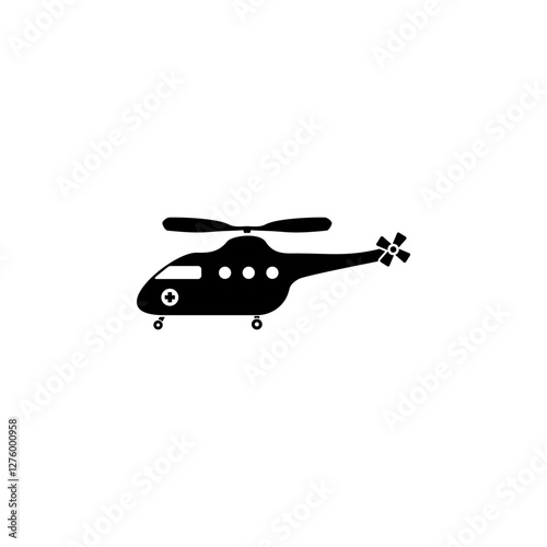 Emergency Helicopter, Medical Rescue Transport Solid Flat Vector Icon Isolated on White Background.