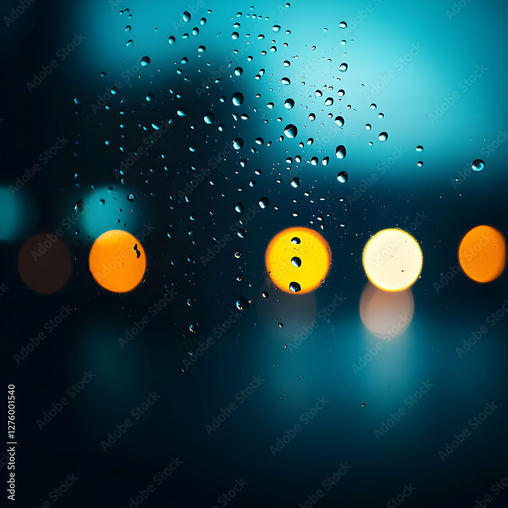 Fototapeta premium Abstract Close Up of Water Droplets on Glass with Blurred Bokeh Background