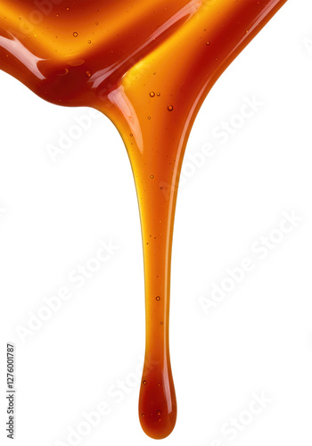 Caramel syrup drizzle isolated on white background