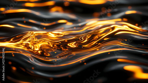 Abstract Dark Wavy Background with Flowing Gold Light Patterns and Smooth Texture