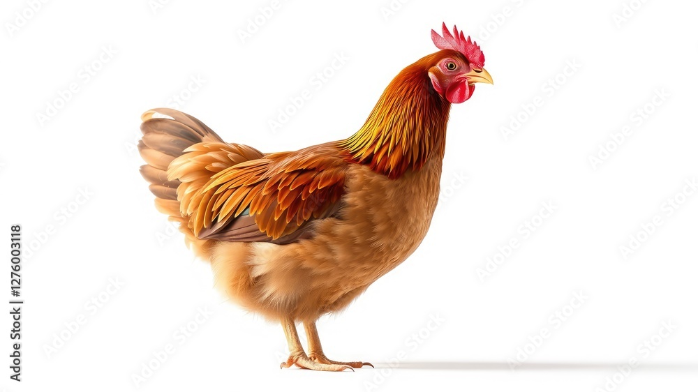 Fototapeta premium Brown Rooster Standing Isolated on White Background