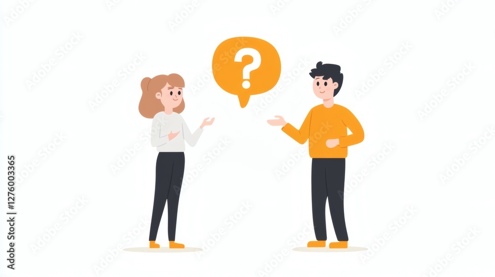 Engaging conversation between two individuals in bright colors, expressing curiosity in a relaxed setting Engaging conversation between two individuals in bright colors, expressing curiosity in a relaxed setting