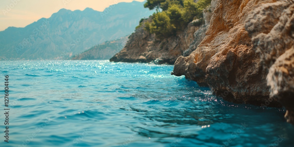 Turquoise water gently lapping against rocky coast in turkey Turquoise water gently lapping against rocky coast in turkey