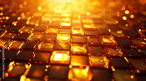 Abstract Golden Cubes Background with Shiny Surface and Reflective Texture