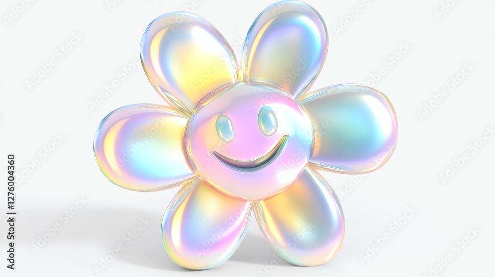Colorful smiling flower with a glossy finish displayed against a white background Colorful smiling flower with a glossy finish displayed against a white background