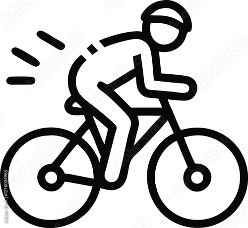 Cyclist on bicycle icon logo stock transparent sign line outline linear style vector illustration isolated on white background