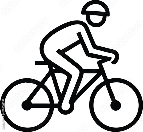 Cyclist on bicycle icon logo stock transparent sign line outline linear style vector illustration isolated on white background