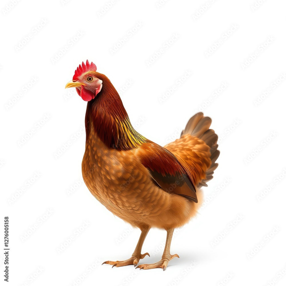 Fototapeta premium Brown Rooster Standing Isolated on White Background