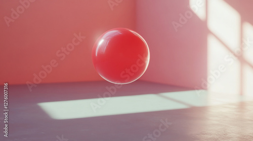 A bright red bouncy ball in mid-air captured in motion