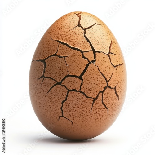 Cracked Brown Egg Isolated on White Background.