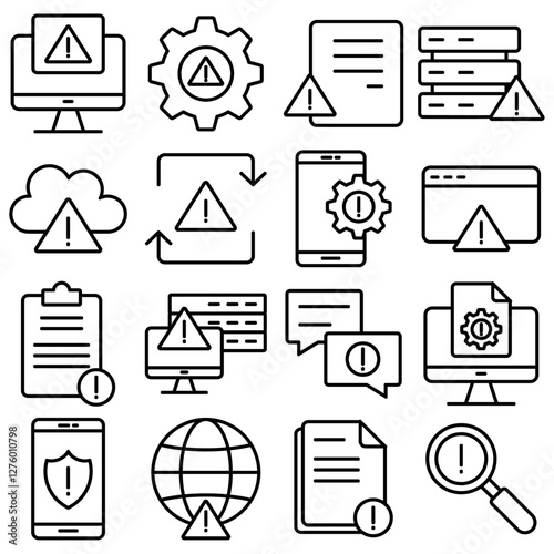 System eror icon set. Includes of maintenance, website eror, protection, and More. Outline icons vector collection