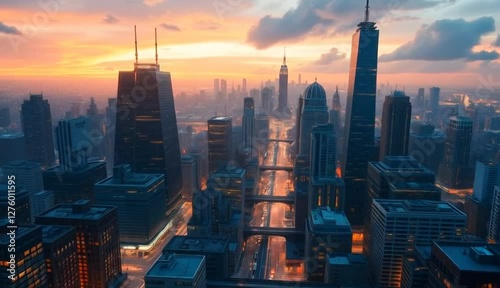 Digitally generated cityscape, perfectly usable for all kinds of topics related to data exchange and computer networks.