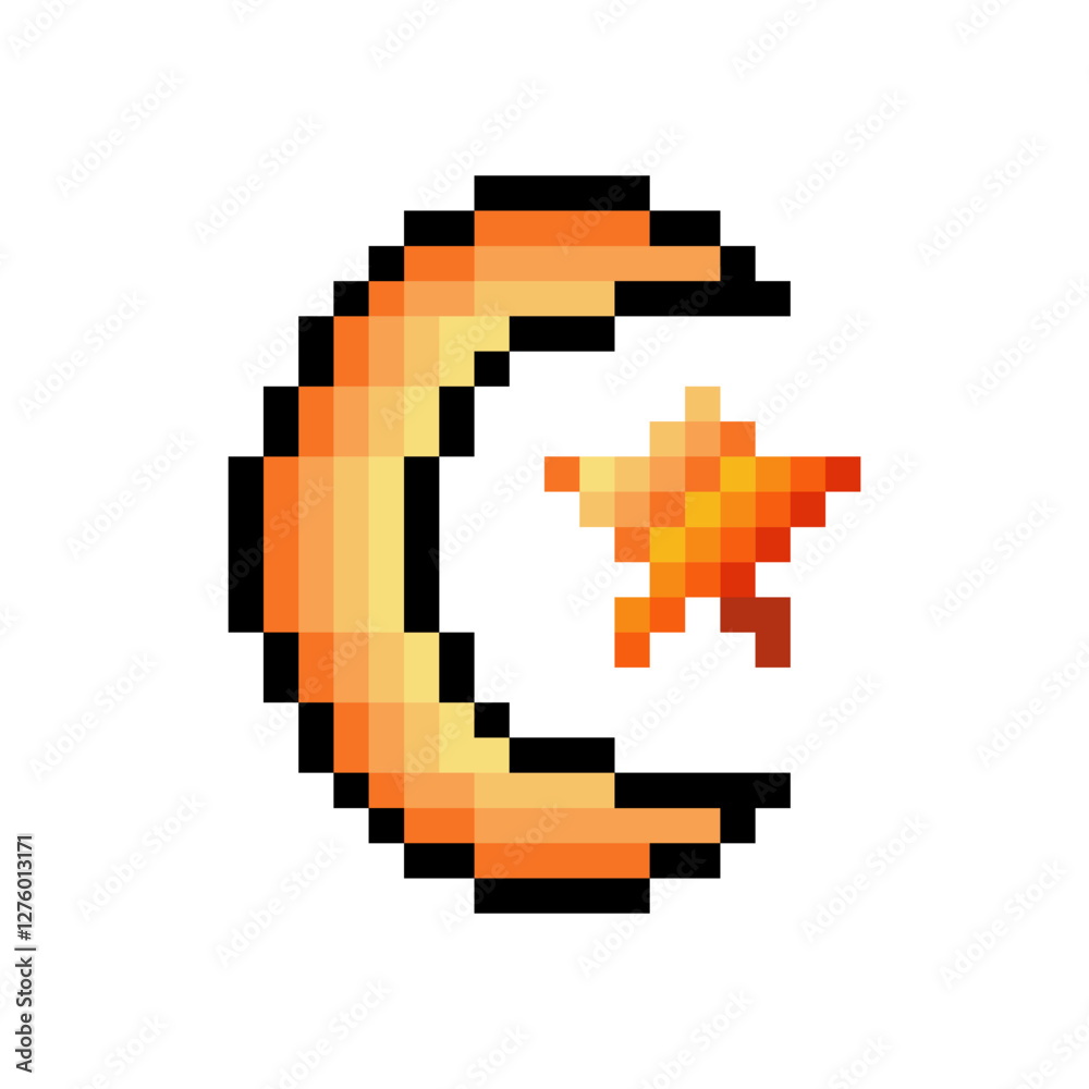 Fototapeta premium Crescent moon and stars in pixel art